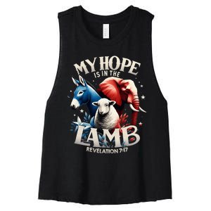 Christian Jesus God Elephant Donkey My Hope Is In The Lamb Women's Racerback Cropped Tank