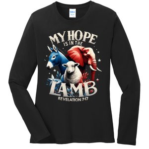 Christian Jesus God Elephant Donkey My Hope Is In The Lamb Ladies Long Sleeve Shirt