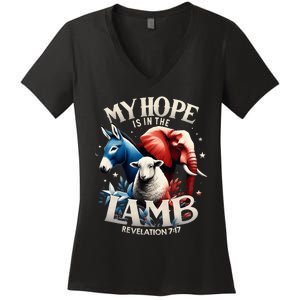 Christian Jesus God Elephant Donkey My Hope Is In The Lamb Women's V-Neck T-Shirt