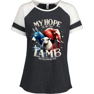 Christian Jesus God Elephant Donkey My Hope Is In The Lamb Enza Ladies Jersey Colorblock Tee