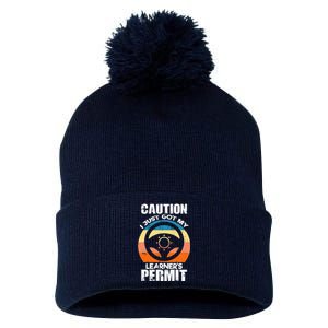 Caution Just Got My LearnerS Permit Apparel For New Drivers Pom Pom 12in Knit Beanie