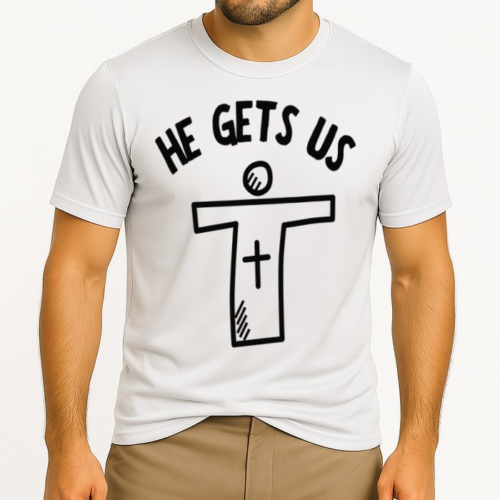 Christian JESUS HE GETS US Cooling Performance Crew T-Shirt