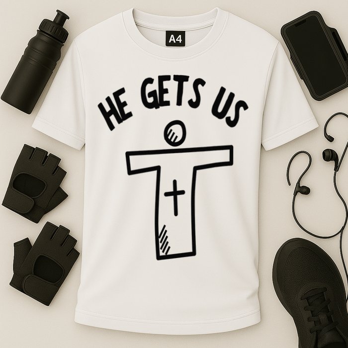 Christian JESUS HE GETS US Cooling Performance Crew T-Shirt