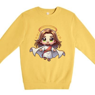 Cute Jesus Hero Christian Church Superhero Faith God Premium Crewneck Sweatshirt