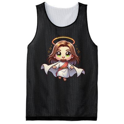 Cute Jesus Hero Christian Church Superhero Faith God Mesh Reversible Basketball Jersey Tank