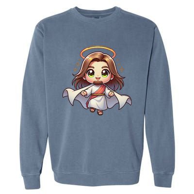 Cute Jesus Hero Christian Church Superhero Faith God Garment-Dyed Sweatshirt