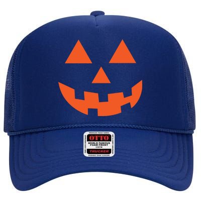 Classic Jackolantern Halloween Pumpkin Face Trick Or Treat Gift High Crown Mesh Back Trucker Hat