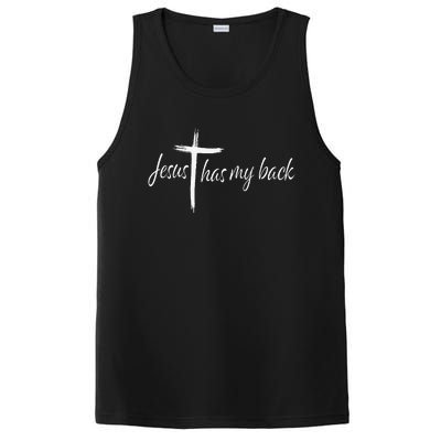 Cross Jesus Has My Back Christian Worshiper Religious Saying PosiCharge Competitor Tank