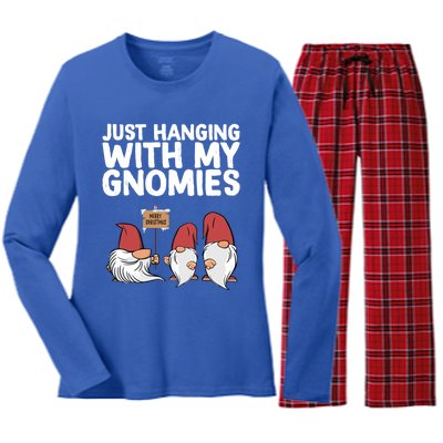 Christmas Just Hanging With My Gnomies Merry Christmas Eve Gift Women's Long Sleeve Flannel Pajama Set 