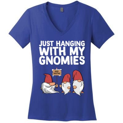 Christmas Just Hanging With My Gnomies Merry Christmas Eve Gift Women's V-Neck T-Shirt