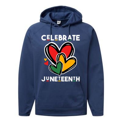 Celebrate Junenth Hearts Black Freedom Day Cute Gift Performance Fleece Hoodie