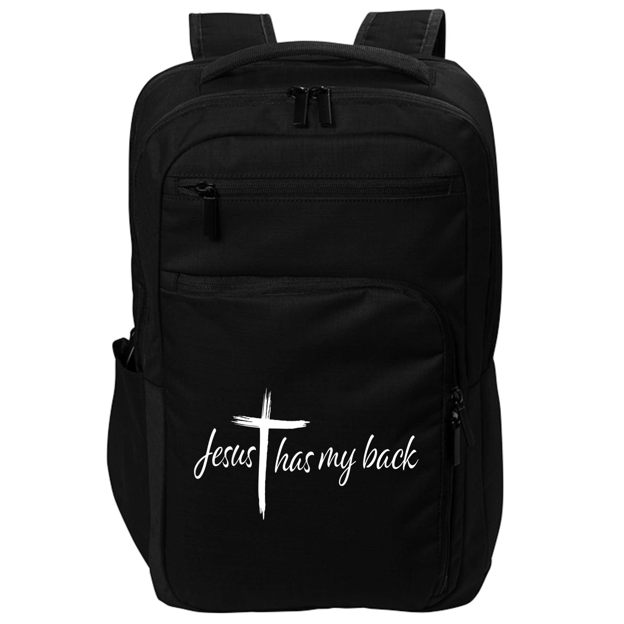 Cross Jesus Has My Back Christian Worshiper Religious Saying Impact Tech Backpack