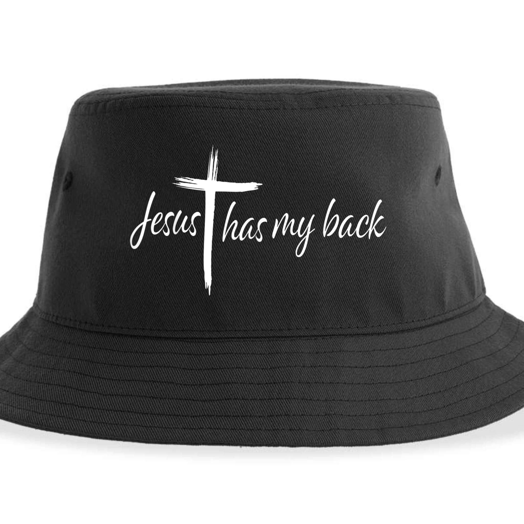 Cross Jesus Has My Back Christian Worshiper Religious Saying Sustainable Bucket Hat