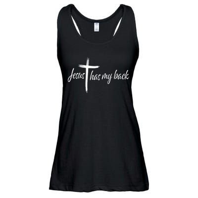 Cross Jesus Has My Back Christian Worshiper Religious Saying Ladies Essential Flowy Tank