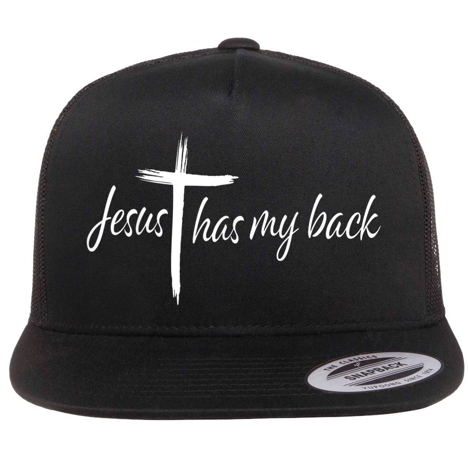 Cross Jesus Has My Back Christian Worshiper Religious Saying Flat Bill Trucker Hat