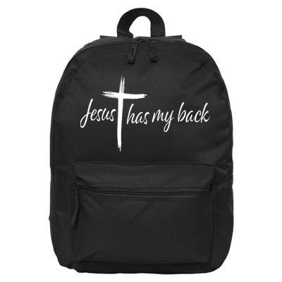 Cross Jesus Has My Back Christian Worshiper Religious Saying 16 in Basic Backpack