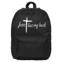 Cross Jesus Has My Back Christian Worshiper Religious Saying 16 in Basic Backpack