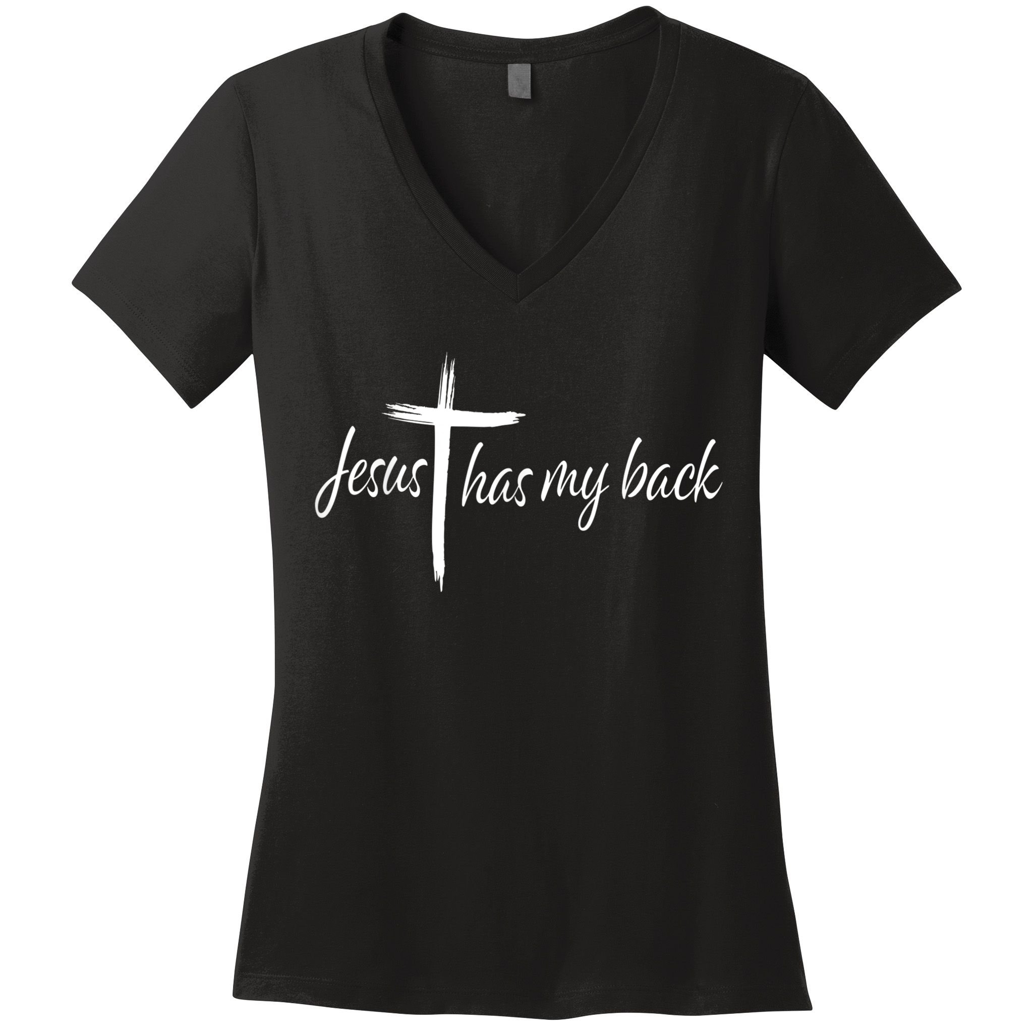 Cross Jesus Has My Back Christian Worshiper Religious Saying Women's V-Neck T-Shirt