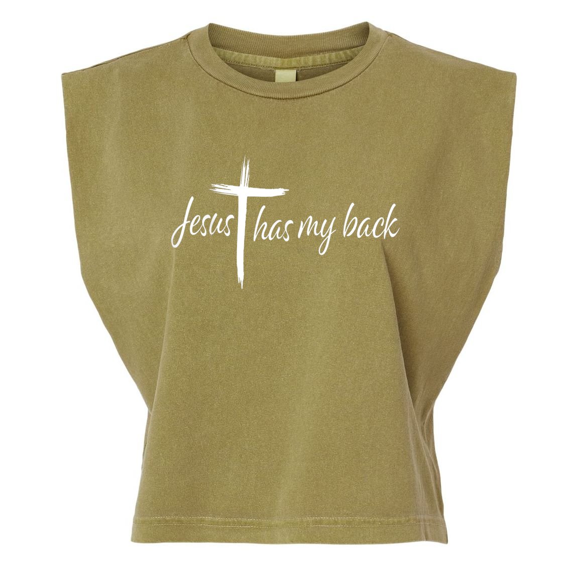 Cross Jesus Has My Back Christian Worshiper Religious Saying Garment-Dyed Women's Muscle Tee