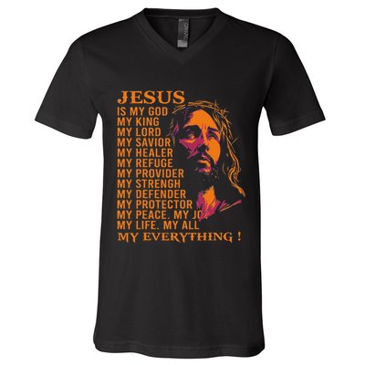 Christian Jesus Is My God King Lord And Savior V-Neck T-Shirt
