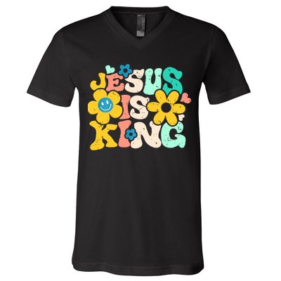 Christian Jesus Is King Aesthetic Groovy V-Neck T-Shirt