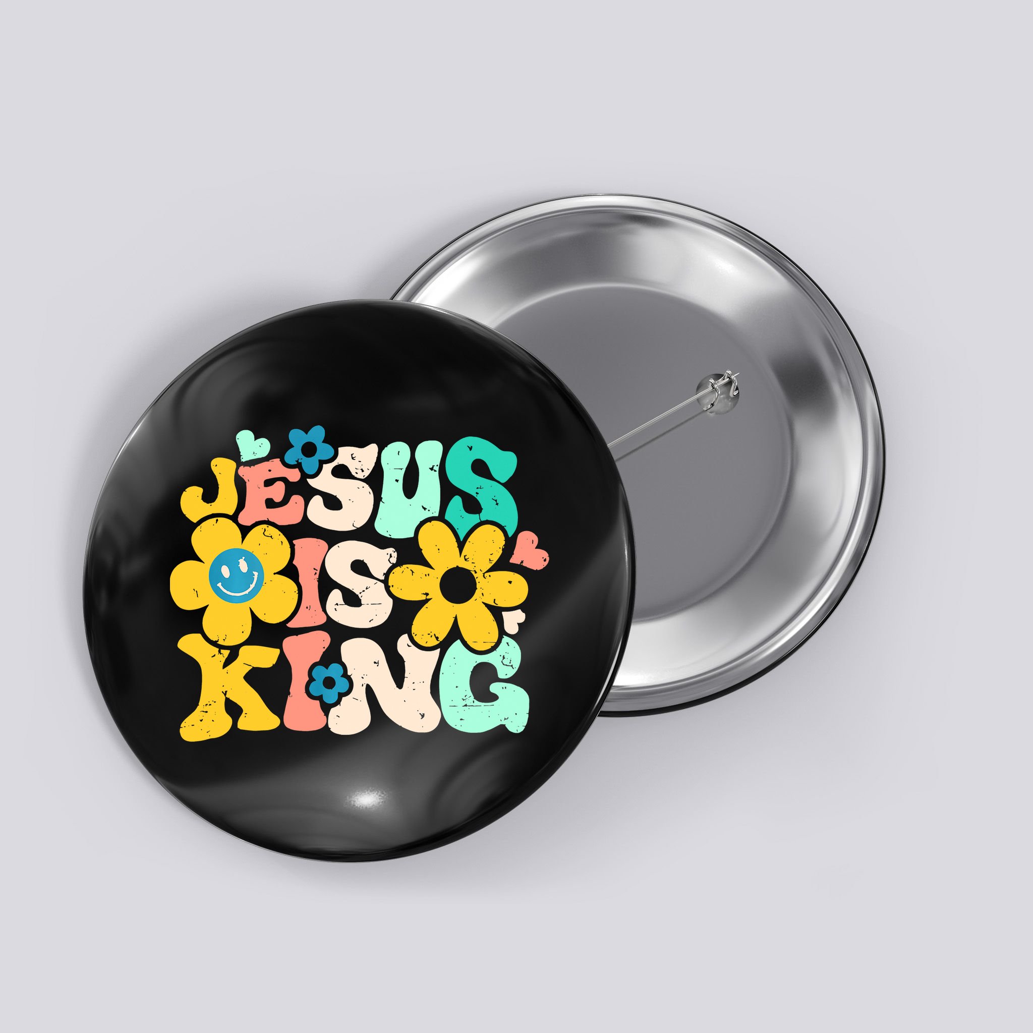 Christian Jesus Is King Aesthetic Groovy Button