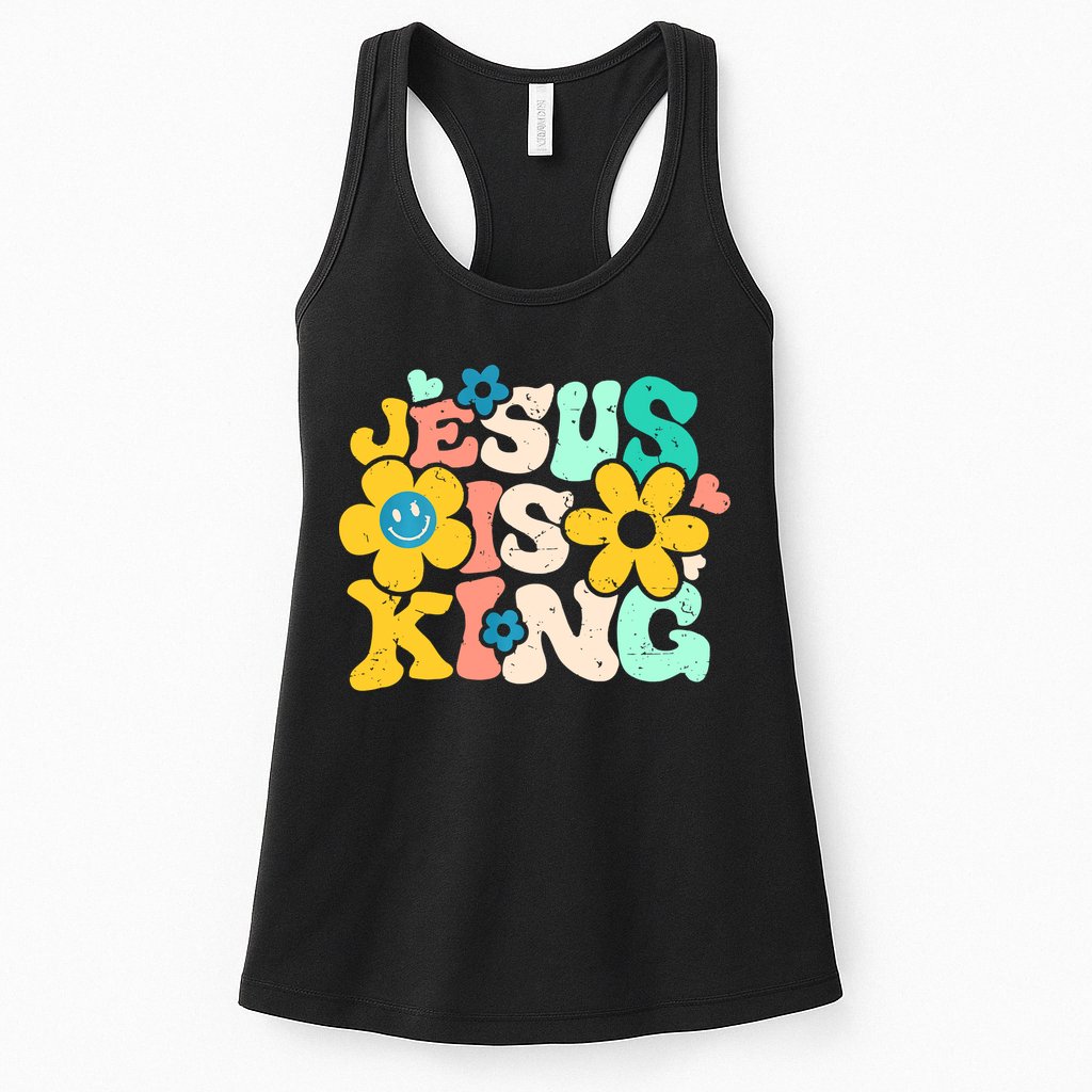 Christian Jesus Is King Aesthetic Groovy Womens Tank Top
