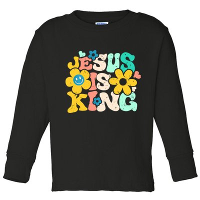 Christian Jesus Is King Aesthetic Groovy Toddler Long Sleeve Shirt