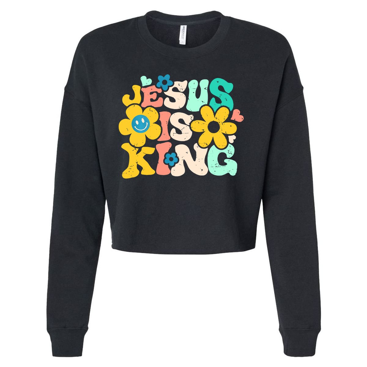Christian Jesus Is King Aesthetic Groovy Cropped Pullover Crew