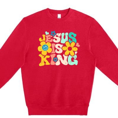 Christian Jesus Is King Aesthetic Groovy Premium Crewneck Sweatshirt