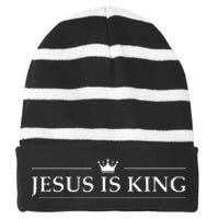 Christian Jesus Is King Design Crown Striped Beanie with Solid Band