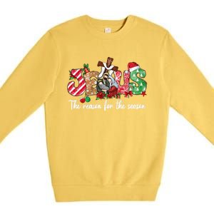 Christmas Jesus Is The Reason For The Season Jesus Pajamas Cute Gift Premium Crewneck Sweatshirt