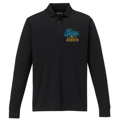 Christianity Jesus Is The Answer Jesus Performance Long Sleeve Polo