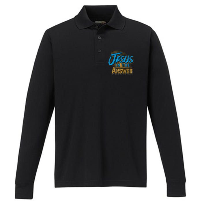 Christianity Jesus Is The Answer Jesus Performance Long Sleeve Polo