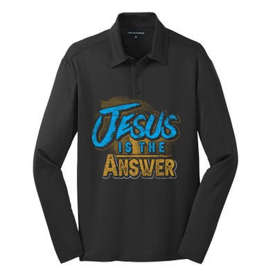 Christianity Jesus Is The Answer Jesus Silk Touch Performance Long Sleeve Polo