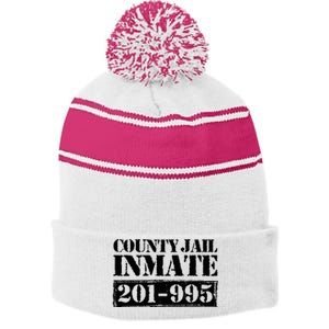 County Jail Inmate Number Halloween Costume Party Stripe Pom Pom Beanie