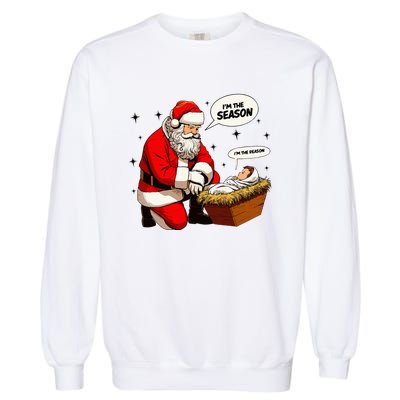 Christmas Jesus Is The Reason For The Season Christian Santa Garment-Dyed Sweatshirt