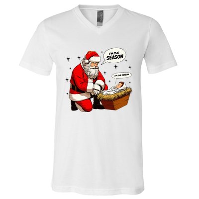 Christmas Jesus Is The Reason For The Season Christian Santa V-Neck T-Shirt