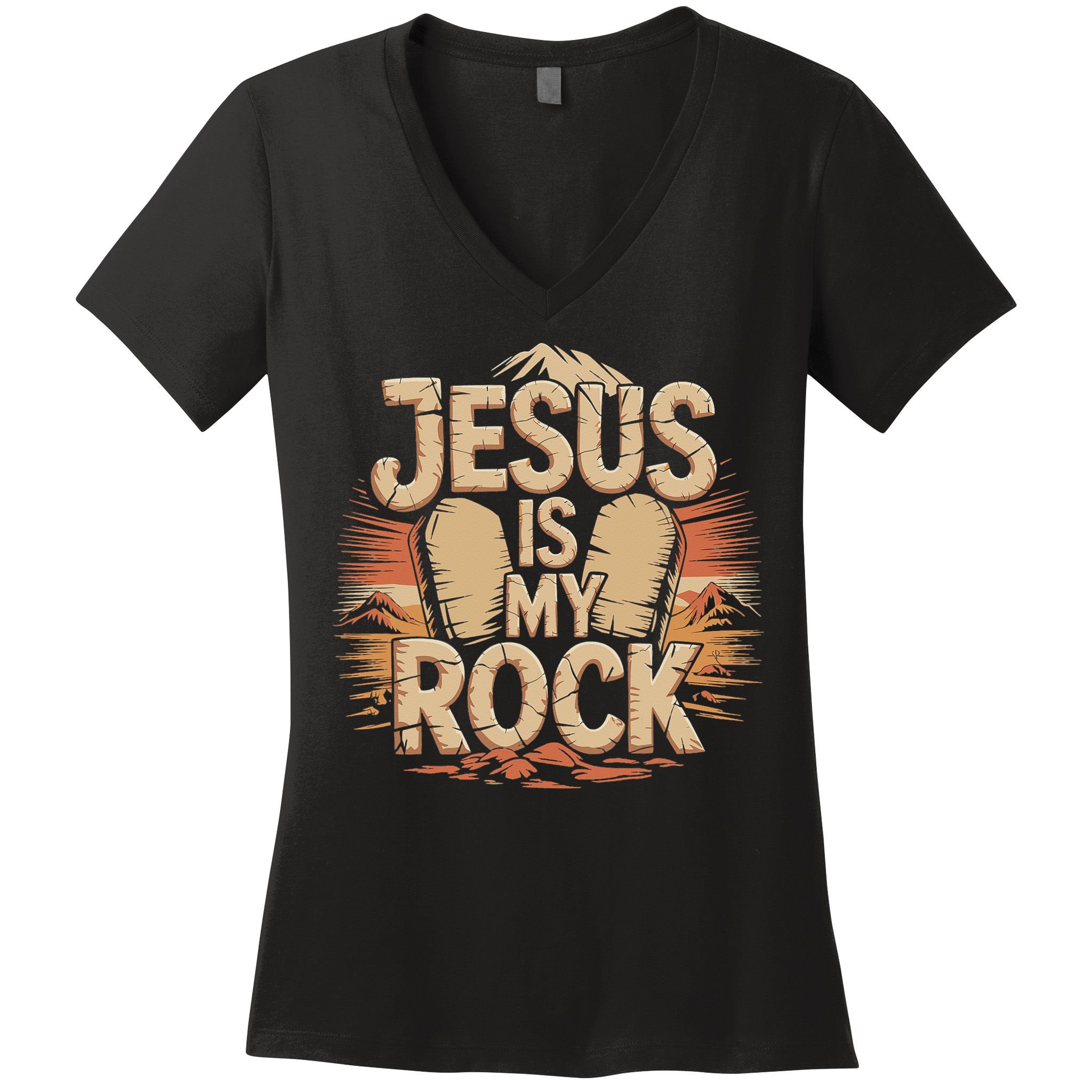 Christian Jesus Is My Rock Bible Verse Biblical Women's V-Neck T-Shirt
