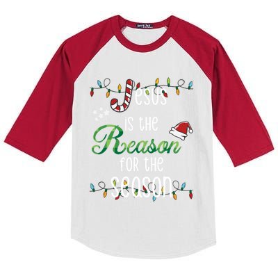 Christ Jesus Is The Reason For The Season Tee Sign Christmas Gift Kids Colorblock Raglan Jersey