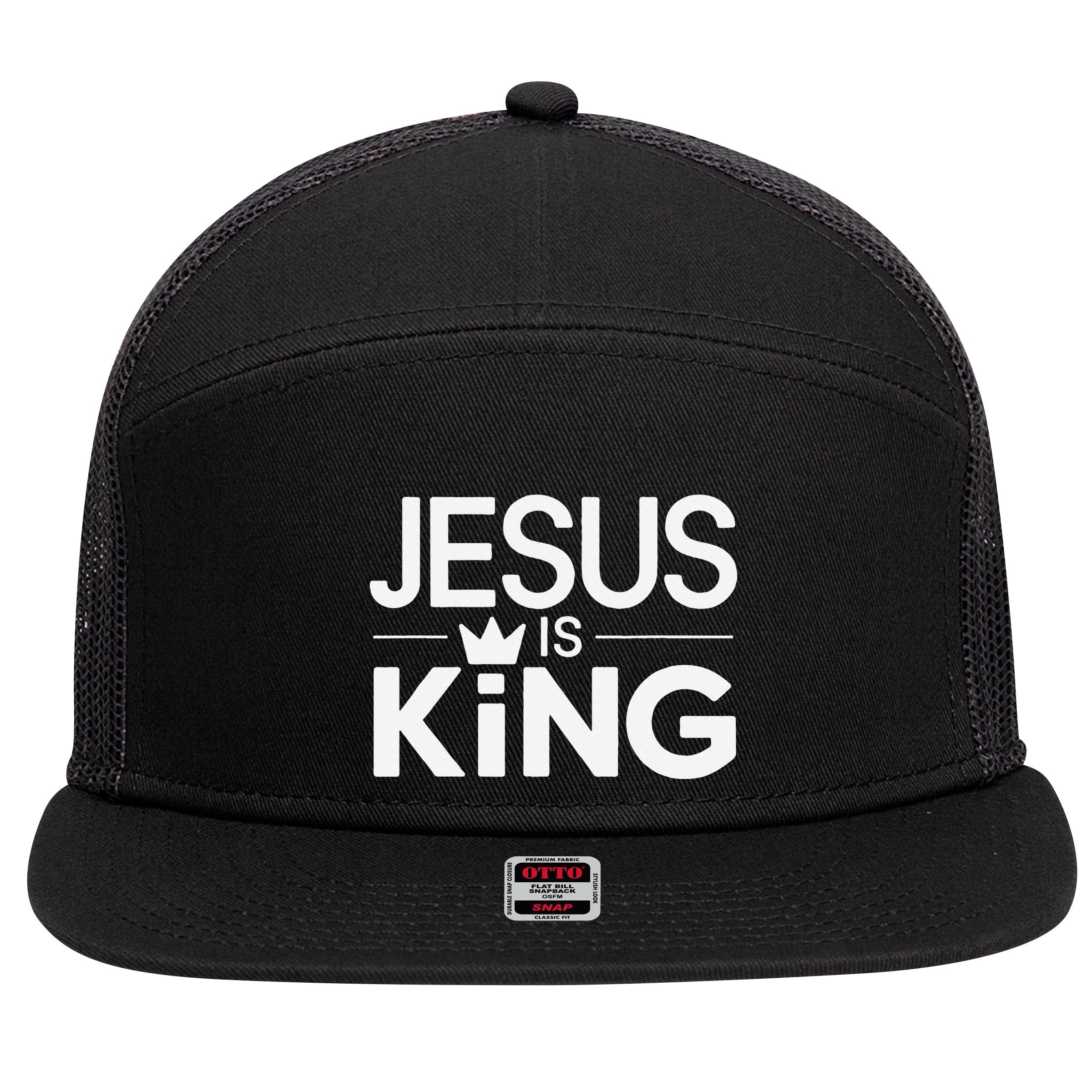 Christian Jesus Is King Design Crown 7 Panel Mesh Trucker Snapback Hat