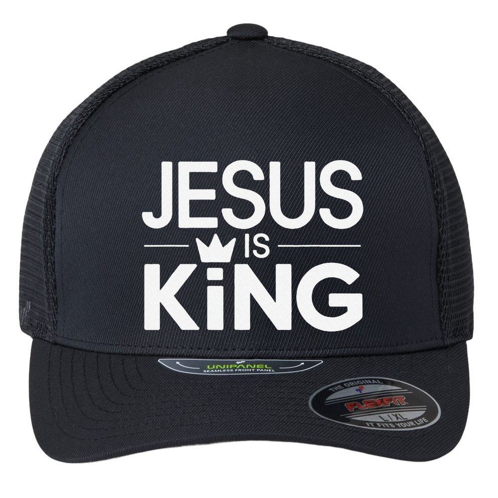 Christian Jesus Is King Design Crown Flexfit Unipanel Trucker Cap