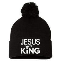 Christian Jesus Is King Design Crown Pom Pom 12in Knit Beanie