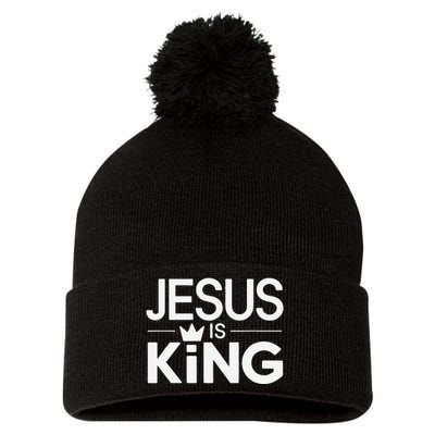 Christian Jesus Is King Design Crown Pom Pom 12in Knit Beanie