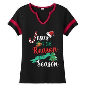 Christ Jesus Is The Reason For The Season Christmas Funny Gift Ladies Halftime Notch Neck Tee