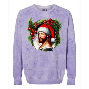 Christmas Jesus In Santa Hat Portrait Decorations Colorblast Crewneck Sweatshirt