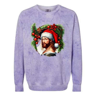 Christmas Jesus In Santa Hat Portrait Decorations Colorblast Crewneck Sweatshirt