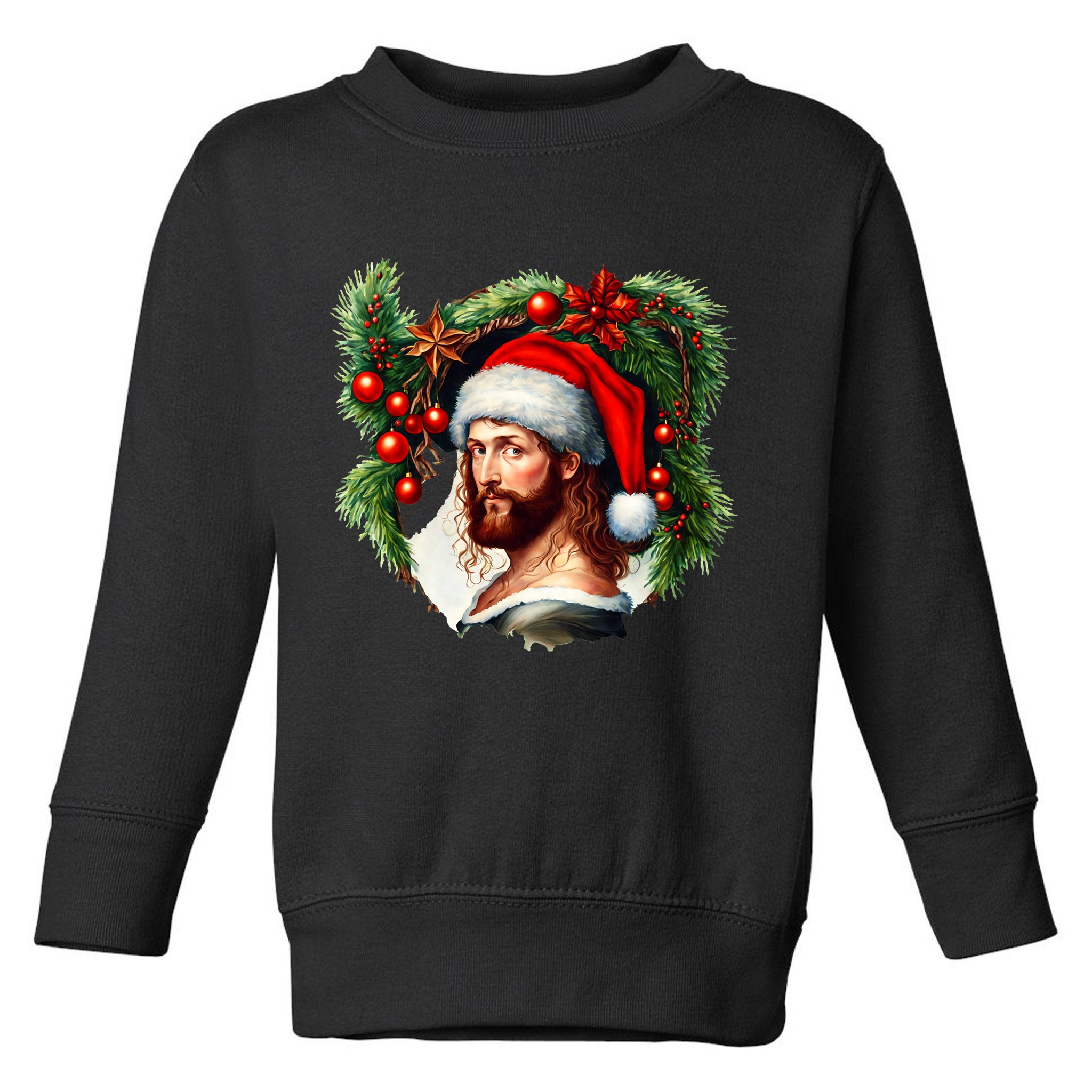 Christmas Jesus In Santa Hat Portrait Decorations Toddler Sweatshirt