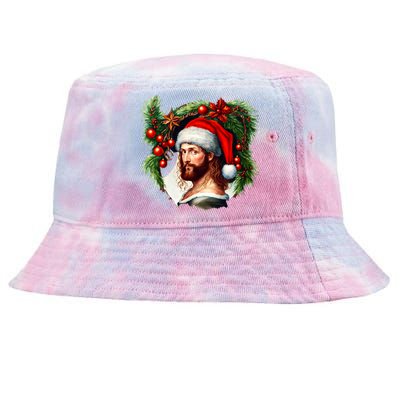 Christmas Jesus In Santa Hat Portrait Decorations Tie-Dyed Bucket Hat