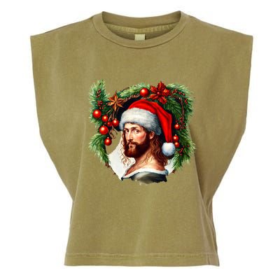 Christmas Jesus In Santa Hat Portrait Decorations Garment-Dyed Women's Muscle Tee